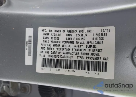 2013 Honda Accord Lx from USA, damaged, VIN 1HGCR2F34DA046559